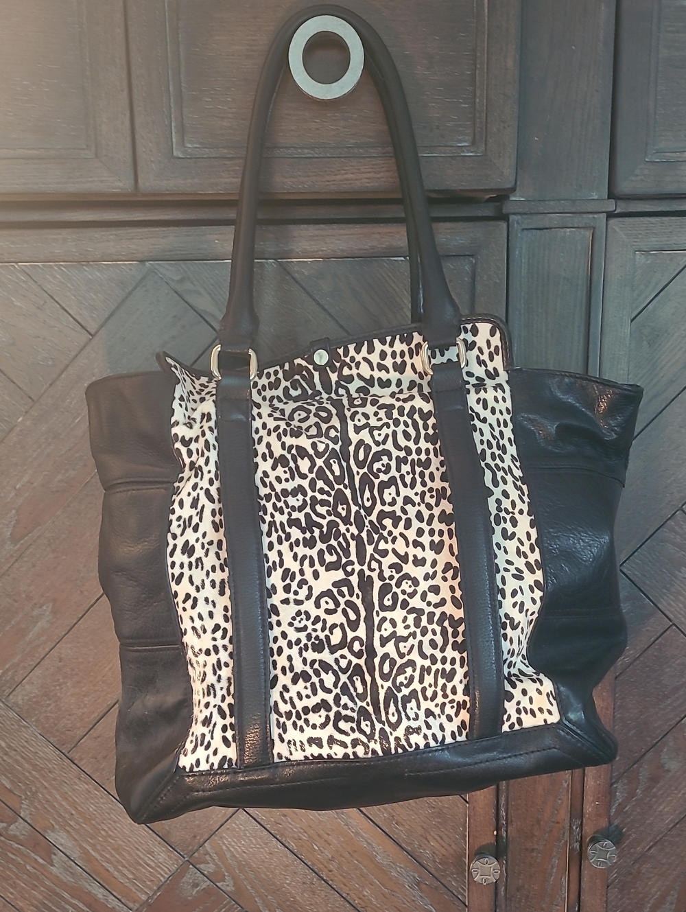 Kelsi Dagger Leather Bag. Black Leather With Cow Fur Front.